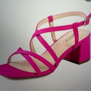 IDIFU Strappy Block Heel Sandals in Bright Pink
